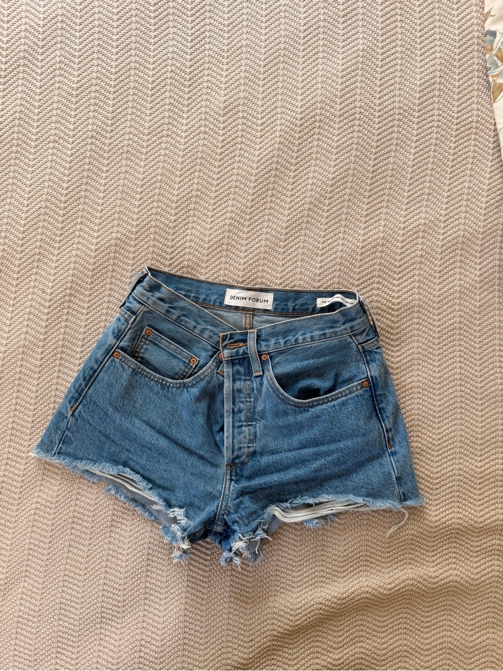 Denim Forum Distressed High-Rise Blue Jean Shorts